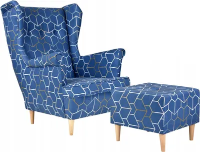 Produktbild von Family Meble Ohrensessel mit Hocker Print Relaxsessel Skandinavisch Bequemer Sessel Loungesessel Fernsehsessel Wohnzimmer Schlafzimmer Büro (GABO 2)
