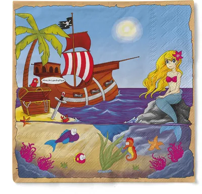 Produktbild von Tissue Serviette Schatzinsel, 3-lagig, 33 x 33 cm, 100 Stück - Mank
