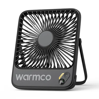 Produktbild von Warmco D3 Akku Ventilator 10000mAh, Tischventilator Leise, 10–24Std. USB-C, LED-Anzeige, Ultraflacher 4-Stufen Ventilator Für Büro, Schlafzimmer, Camp