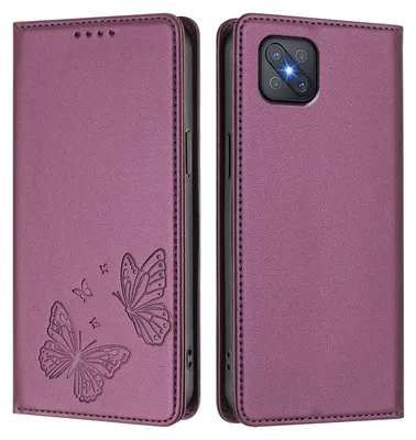 Produktbild von Lederhülle für Oppo A92s, Schmetterling Prägung Leder Brieftasche Schutzhülle mit Ständer Lila