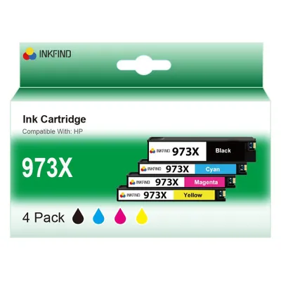 Produktbild von INKFIND 973XL Tintenpatronen passend für HP 973 HP973 HP973X HP 973X 4er Multipack (1 x Schwarz, 1 x Cyan, 1 x Magenta, 1 x Gelb) für HP Pagewide Pro