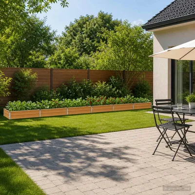 Obrázek produktu pro Vyvýšený záhon do zahrady, přírodní design, rozměry 600 x 80 x 24 cm, vyroben z pozinkované oceli