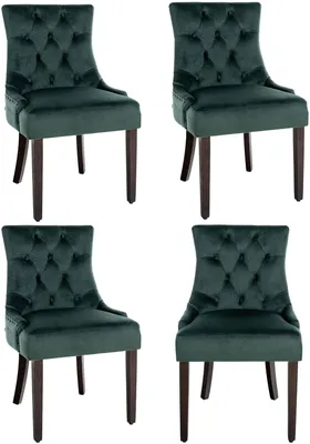 Produktbild von CLP 4er Set Esszimmerstuhl Aberdeen Samt Antikes Design mit Gestell aus Kautschukho dunkelgrün Gestell Farbe antik