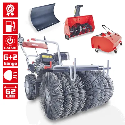 HECHT 8616 SE SET 1 Benzin-Kehrmaschine 62 cm mit Schneeschild, Auffangbox und Fräskopf, Elektrostar