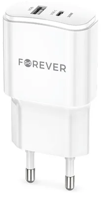 Zdjęcie produktu dla Forever ładowarka sieciowa PD QC TC-01-20AC 1x USB-C 1x USB 20W biała