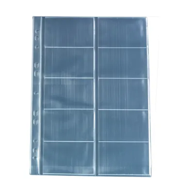 A clear, professional shot of a plastic sheet protector with multiple pockets, presented on a white background.