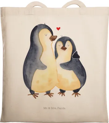 Produktbild von Mr. & Mrs. Panda Uni Tasche Pinguin umarmen - Transparent - Geschenk, Verknallt, Laptoptasche, Hochzeitstag, Umarmung Verliebt, Tote Bag, Hochzeitsgeschenk, Liebe