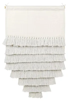 Produktbild von Wandbehang im Boho-Stil aus handgewebter Baumwolle mit Quasten in Off-White