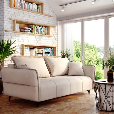 Produktbild von Sofa ISABELL mit Bettkasten Schlafsofa Polstersofa mit Schlaffunktion Klappsofa Couch mit Schwarzen F  en Sofagarnitur Wohnzimmer Gastzimmer  (beige)