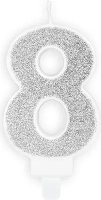 Zdjęcie produktu dla Srebrna świeca numeryczna, błyszcząca, 7 cm, cyfra 8