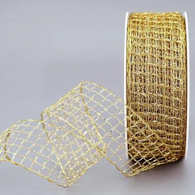 Produktbild von Famanu Dekorationsband 20 m x 40 mm mit Drahtkanten - Gold für floristische Dekoration