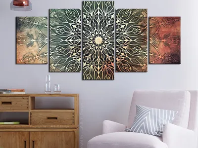 Produktbild von Akustikbild Mandala 200x100 cm Bilder Akustikschaum Hochleistungsschallabsorber Schallschutz Leinwand 5 tlg Wandbild Raumakustik Schalldämmung Orient f-A-0663-b-n