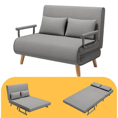 Zdjęcie produktu dla Bealife AR51 6-stopniowa rozkładana sofa dwuosobowa 2 w 1 z podwójnymi poduszkami, jasnoszara