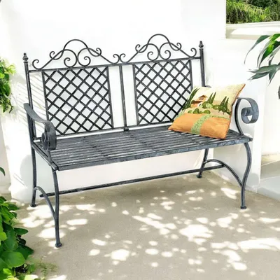 Produktbild von DanDiBo Gartenbank Wetterfest 2 Sitzer Metall Grau 120 cm 96592 Sitzbank Eisen Bank Garten Antik Parkbank