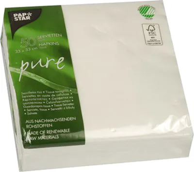 Produktbild von PAPSTAR Servietten "pure" 330 x 330 mm 2-lagig weiß 50 Stück