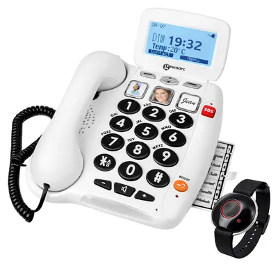 Image de Geemarc, téléphone fixe pour seniors 40 dB avec de grandes touches et émetteur SOS, blanc