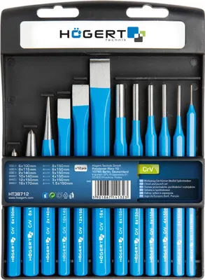 Produktbild von Werkzeugset – Körner, Meißel,Splinttreiber, 12-teilig, CrV, Chromstahl —- Vanadium – Meißel und Körner Högert Technik