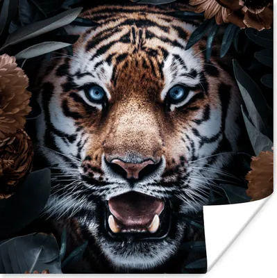 Produktbild von MuchoWow® Poster Tiger - Blumen - Blatt 30x30 cm - Wandposter - Printing