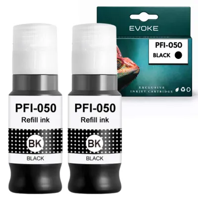 Image de Encres compatibles Evoke pour Canon PFI-050 PFI050, 2 cartouches noires, rendement de 13000 pages, pour les imprimantes imagePROGRAF TC-20 et TC-20M