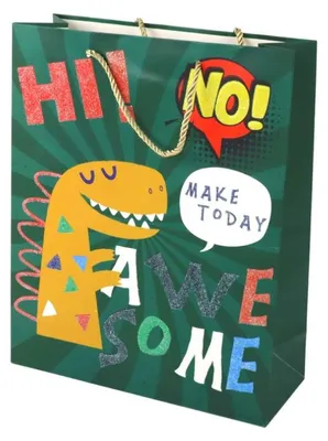 Obrázek produktu pro Papírová dárková taška – zelený dinosaurus, 41,5 cm x 30 cm x 12 cm