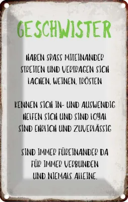 Produktbild von vianmo Blechschild 18x12 cm Geschwister füreinander da Spruch Zitat