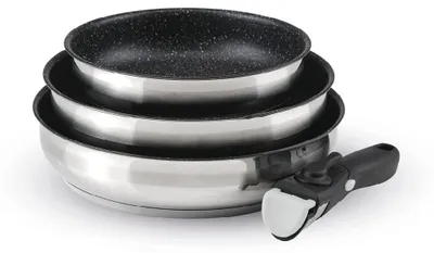 4-tlg. Induktionskochset – 3 Antihaft-Pfannen 20–26 cm, abnehmbarer Griff