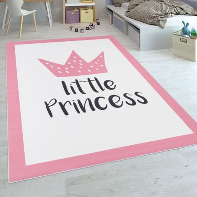 Kinderteppich Kinderzimmer Mädchen Babyteppich Prinzessin Spruch Rosa Grösse 140x200 cm