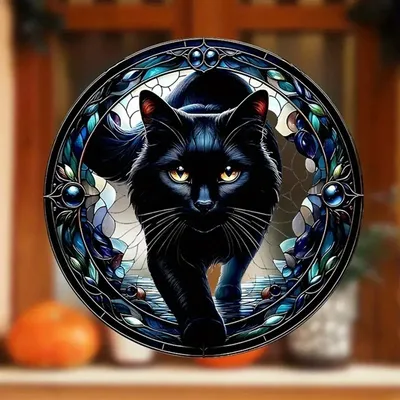 Produktbild von GKA XL Fensterbild schwarzer Kater 23 cm Sonnenfänger Lichtfänger tolle Lichteffekte Fensteraufkleber selbstklebend ablösbar wiederverwendbar Katze