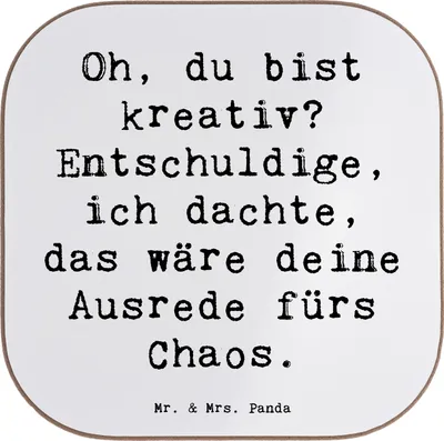 Produktbild von Mr. & Mrs. Panda Holzuntersetzer Spruch Kreatives Chaos - Weiß - Geschenk, Untersetzer für Gläser, Gefühl, Coaster, Träumer, Zitat, Motivation, Bunt, lustig, charmant