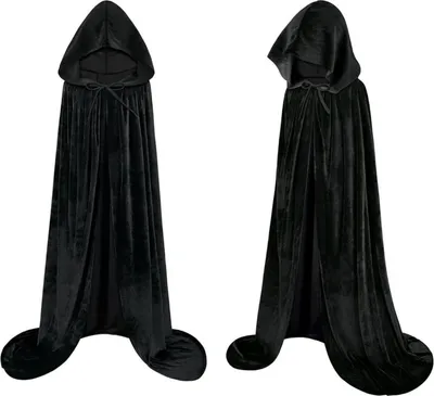 Obrázok produktu pre Upírsky plášť 150 cm čierna zamatová kapucňa Halloween kostým