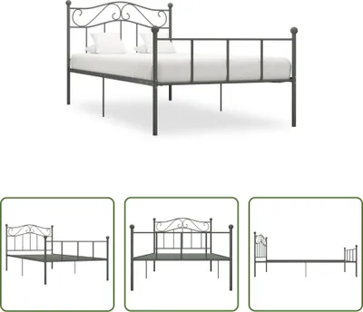 Produktbild von The Living Store Bettgestell Grau Metall 100 × 200 cm
