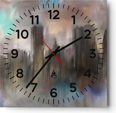 Produktbild von Wanduhr - Quadrat - Glasuhr - Stadt Abstraktion - 40x40cm - Schleichendes Uhrwerk - Lautlos - zum Aufhängen bereit - Dekoration Modern - Wanddekoration aus Glas - C4AC40x40-3675
