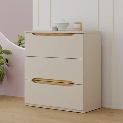 Produktbild von Forte EDWAL Sideboard 85, modernes Sideboard mit abgerundeten Griffmulden, 3 Schubladen, Holzwerkstoff, Kaschmir | Beige Holzdekor, 85,1 cm breit x 92,3 cm hoch x 41,5 cm tief