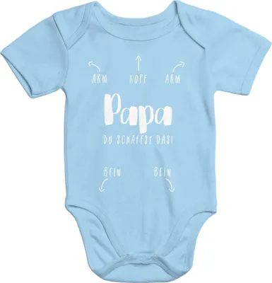 Produktbild von Kurzarm Baby Body Papa du schaffst das lustig Baumwolle Juge Mädchen Onesie Moonworks® hellblau 0-3 Monate