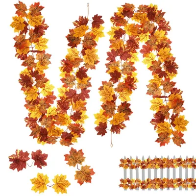 Obrázek produktu pro Podzimní girlanda z listů javoru, sada 2 kusů, délka 175 cm, umělá, vhodná pro Halloween a podzimní svátky
