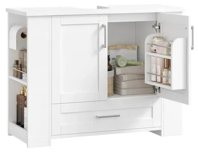 Image de Meuble sous-lavabo - Blanc - 80 x 30 x 63,5 cm - 2 portes et 1 tiroir