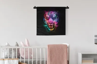 Produktbild von MuchoWow® Wandteppich Wandbehang Tiger - Farbe - Tiere 60x60 cm Tapisserie Dekoration Wandtuch - Dekorationen - Wand Decke