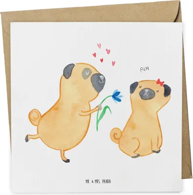 Produktbild von Mr. & Mrs. Panda Grußkarte Mops Verliebt - Weiß - Geschenk, Hund, Partner, doppelkarte, Klappkarte, Möpse, Knuffig, Sprüche, anlasskarte, Glückwunschkarte, faltkarte