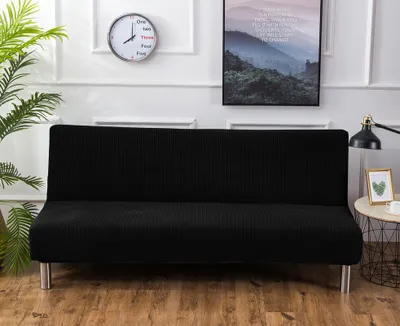 Produktbild von Sofa-Bezug, Stretch-Sofa-Bettbezug , Anti-Rutsch-Schutz für Couch ohne Armlehnen, Elasthan-Jacquard-Stoffbezug Futonbezug, schwarz