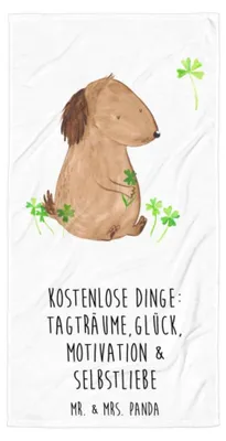 Produktbild von Mr. & Mrs. Panda Duschtuch Hund Kleeblatt - Weiß - Geschenk, Strandlaken, Badehandtuch, Liebe, Sprüche, Gratis, Frotteehandtuch, Strandtuch, Handtuch