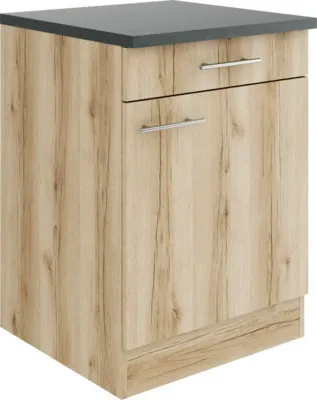Produktbild von Optifit Unterschrank mit Schublade und Drehtür Livorno290 BxTxH 60 x 60 x 84,8 cm wildeiche matt strukturiert zerlegt An