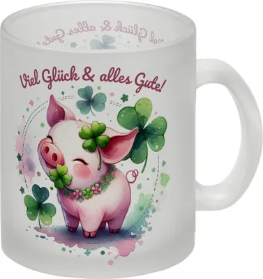 Produktbild von Glücksschwein Glas Tasse mit Spruch Spruch Viel Glück & alles Gute!