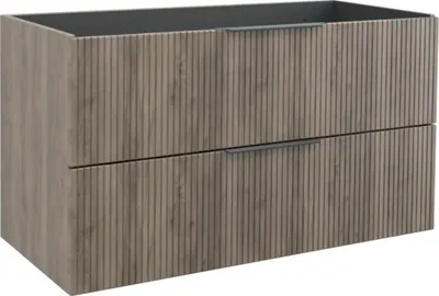 Produktbild von Jungborn Waschbeckenunterschrank QUATTRO BxHxT 100 x 55 x 46 cm Frontfarbe nussbaum geriffelt inkl. Einzelsiphon