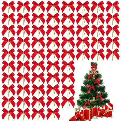 Mini-Weihnachtsschleifen, 64 Stück, rot, für Baum und Geschenke