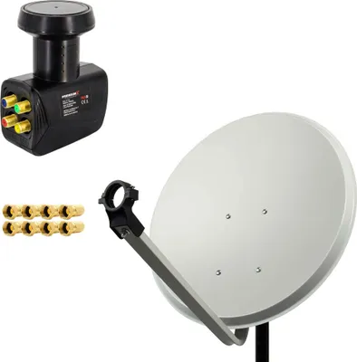 Produktbild von PremiumX 60cm Satellitenschüssel Stahl Hellgrau Quad LNB 8x F-Stecker