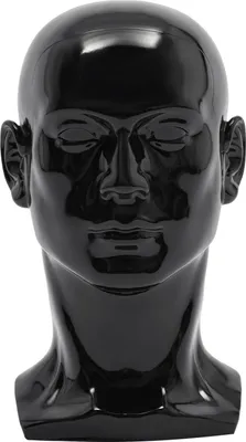 Produktbild von Männlicher Schaufensterkopf - PVC Perückenständer - Glänzende Oberfläche - Höhe 30 cm - Kopfumfang 50 cm - Schwarz