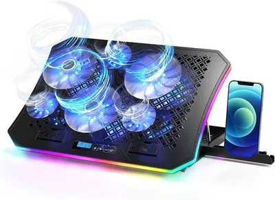 Produktbild von Laptopkühlpad, RGB-Licht-Laptopkühler, 6 Ventilatoren, für 15,6-17,3 Zoll Laptops