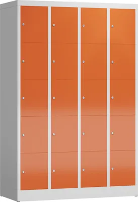Produktbild von Fächerschrank Schließfachschrank 20 Fächer 1800 x 1200 x 500 mm, lichtgrau/feuerrot X-520544