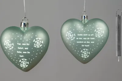 Produktbild von 2er Set LED Hängedeko Herzen mit Spruch grün D. 15cm mit Timer Glas Formano WA