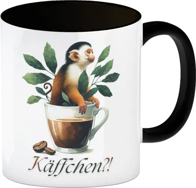 Produktbild von Käffchen - Affe in einer Kaffeetasse Kaffeebecher in schwarz